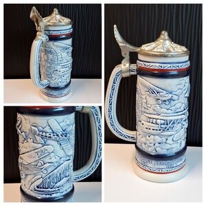 Vintage 1981 Avon Lidded Ceramic Beer Stein Aviation History Planes